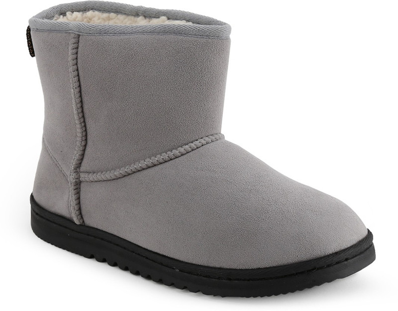Dearfoams Microsuede Boot with Twill Trim and Memory Foam Mocassin For Women(Grey)