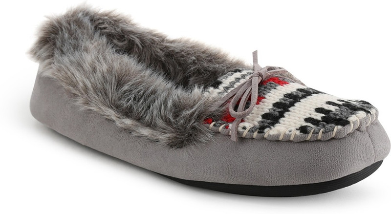 Dearfoams Moccasin with Novelty Tab with Memory Foam Boots For Women(Grey)
