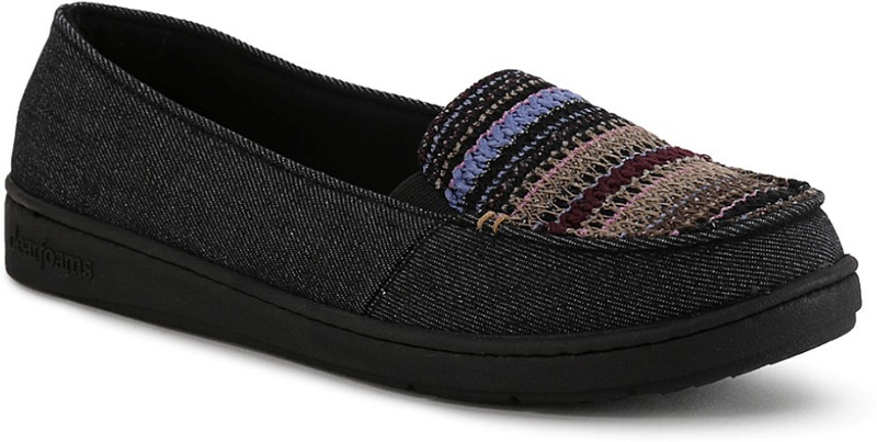 Dearfoams Mixed Material Moccasin with Gore Mocassin For Women(Black)