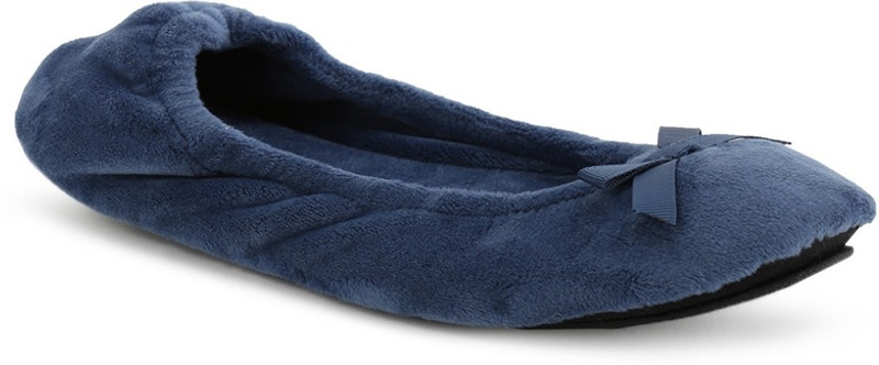 Dearfoams Plush Velour Stretch Ballerina with Memory Foam Bellies For Women(Blue)