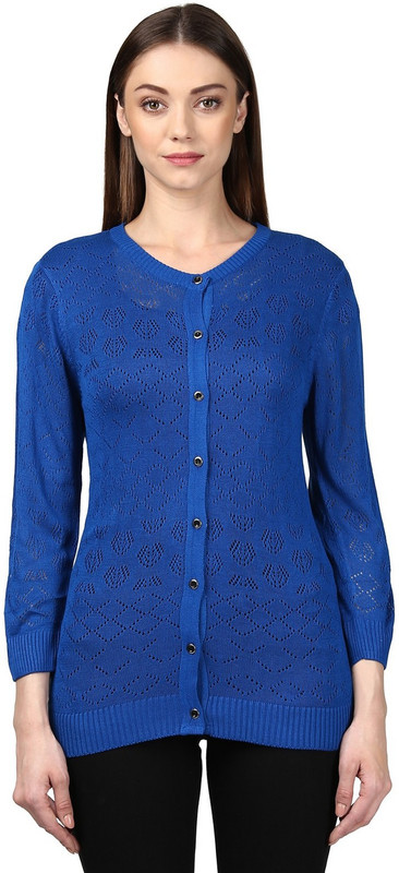 Park Avenue Geometric Print V-neck Casual Women Blue Sweater