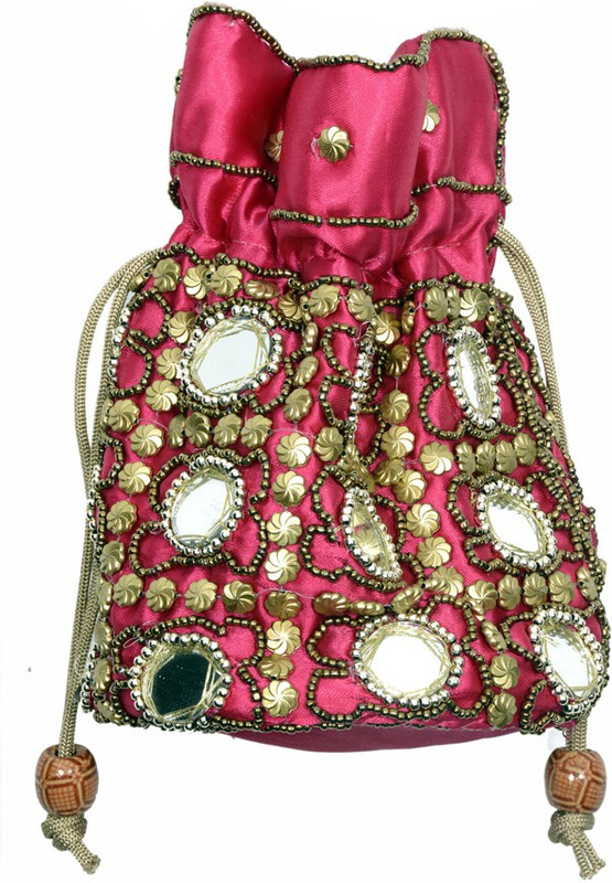 Craft Trade Ethnic Rajasthani Potli Bag For Women, Bridal, Casual, Party, Wedding Potli(Multicolor, Pink)