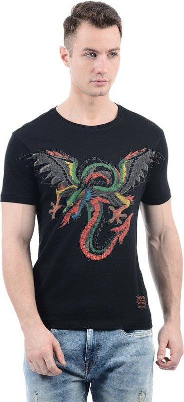 Ed Hardy Solid Men Round Neck Black T-Shirt