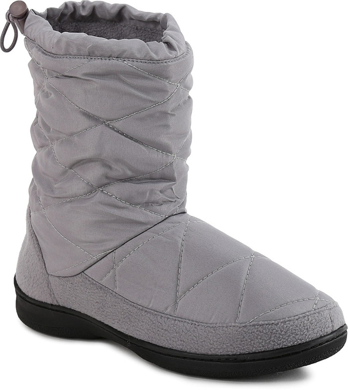 Dearfoams Quilted Nylon Boot with Memory Foam Boots For Women(Grey)