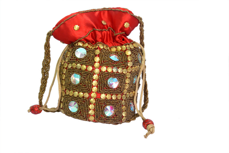Craft Trade Handmade Mirror Orange Designer Potli Bag Potli(Red)