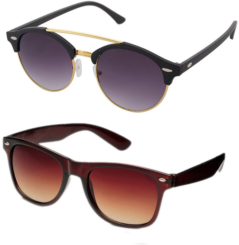 Aventus Round, Wayfarer Sunglasses(Black, Brown)
