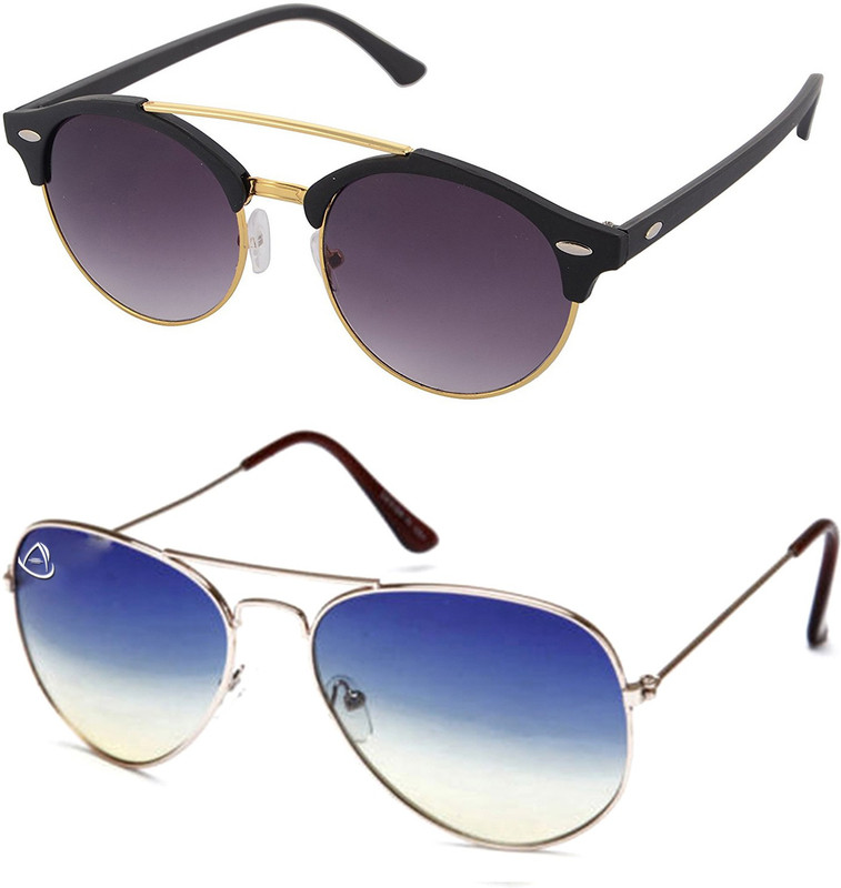Aventus Round, Aviator Sunglasses(Black, Blue)