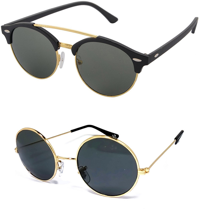 Aventus Round, Clubmaster Sunglasses(Green, Black)