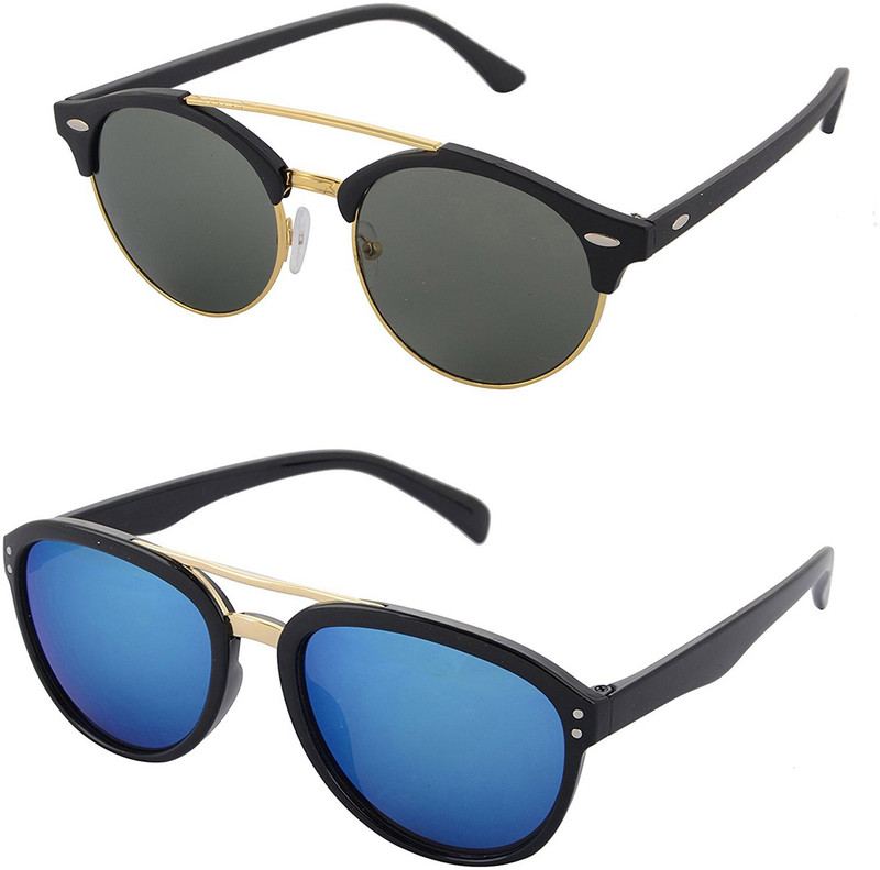 Aventus Round, Aviator Sunglasses(Green, Blue)