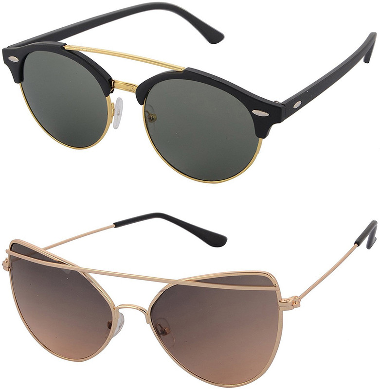Aventus Round, Cat-eye Sunglasses(Green, Brown)