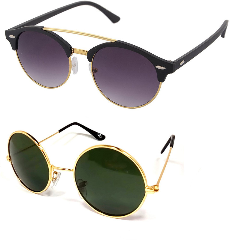 Aventus Round, Clubmaster Sunglasses(Black, Green)
