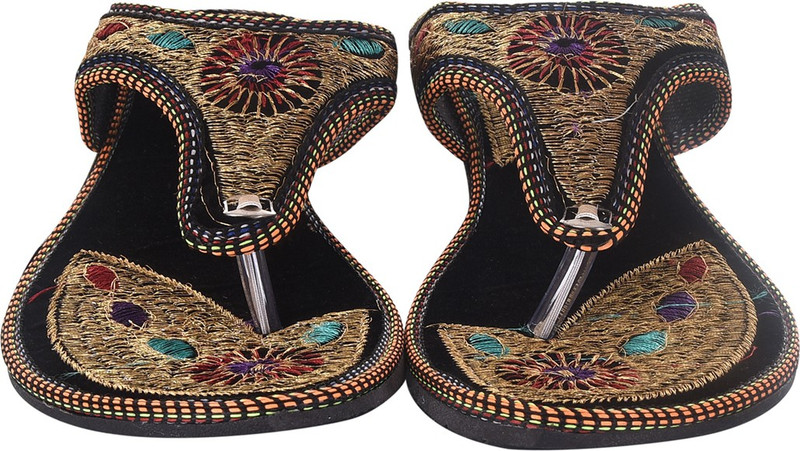 Vanshi Fashions Women Black, Gold Flats Vanshi Fashions Women Black, Gold Flats