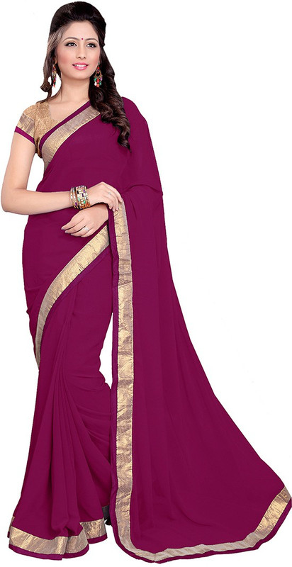 Sourbh Sarees Solid Fashion Poly Georgette Saree(Pink)