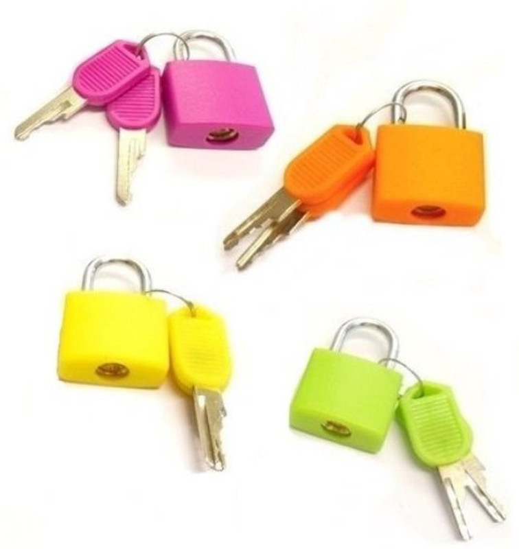 Skywalk Set Of 4 Small Padlocks For Securing Luggage While Travelling - Includes 2 Keys For Each Lock Safety Lock(Multicolor)