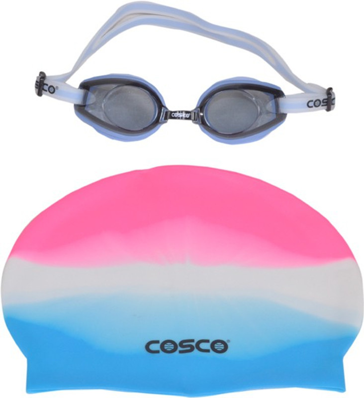 Cosco SWIMMING GOGGLES (AQUA DASH) &CAP PRO COMBO Swimming Cap(Blue, Pack of 2) Cosco SWIMMING GOGGLES (AQUA DASH) &CAP PRO COMBO Swimming Cap(Blue, Pack of 2)