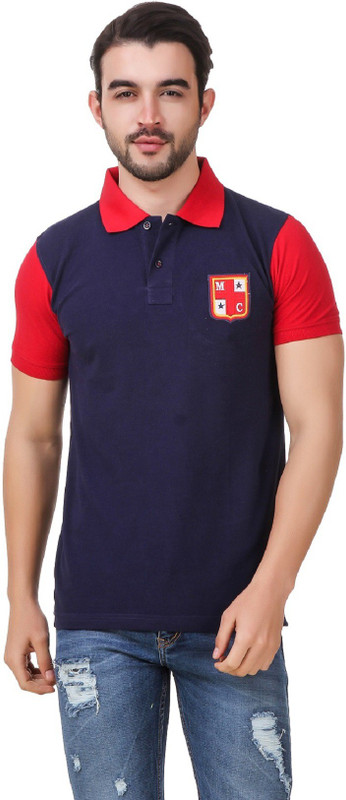 Men In Class Self Design Men Polo Neck Blue T-Shirt