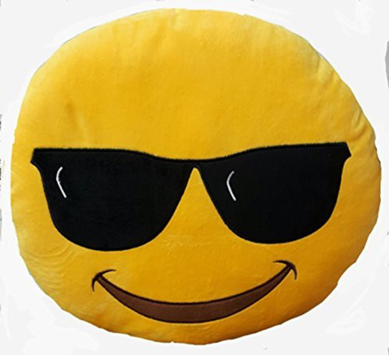 2mbdesign Emoji 32Cm Silly Smiley Pillows Emoticon Round Cushion Pillow Stuffed Plush Soft Toy-Emoji Sunglasess  - 5.7 inch(Yellow)