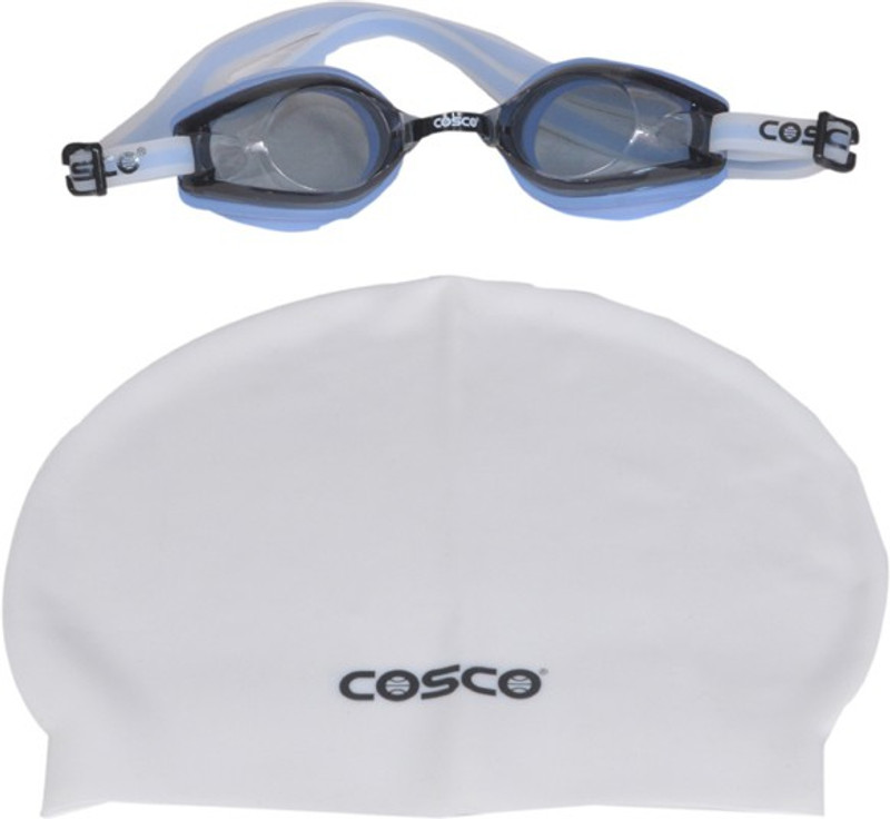 Cosco SWIMMING GOGGLES (AQUADASH) with CAP PRO COMBO Swimming Cap(White, Pack of 2) Cosco SWIMMING GOGGLES (AQUADASH) with CAP PRO COMBO Swimming Cap(White, Pack of 2)