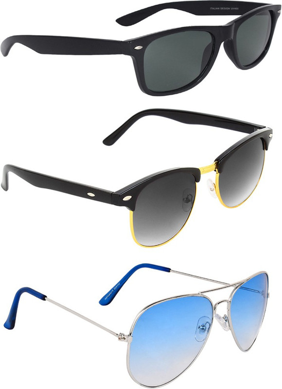 Zyaden Wayfarer, Aviator, Clubmaster Sunglasses(Black, Blue, Black)