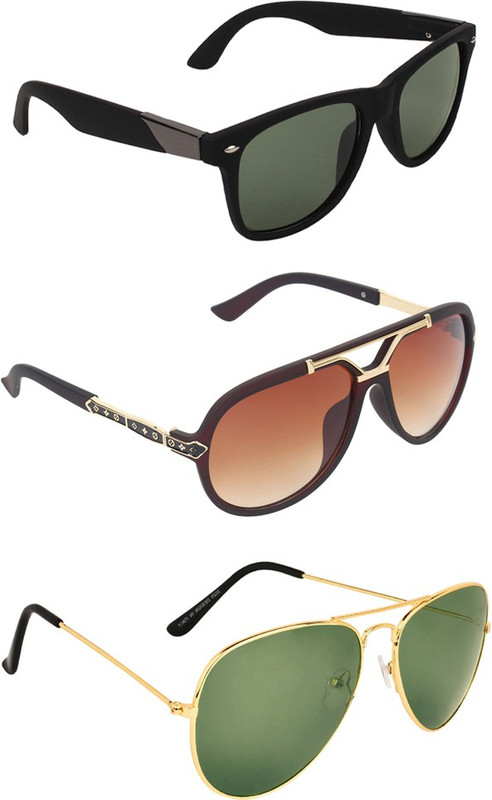 Zyaden Wayfarer, Aviator, Rectangular Sunglasses(Green, Brown, Green)