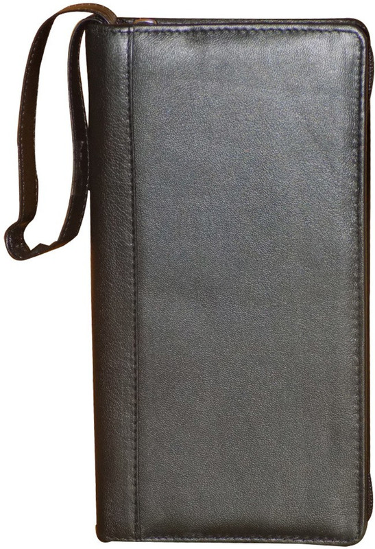 Kan Genuine Leather Passport Holder/Cheque Book Pouch/Document Holder/Long Wallet/Travel Organizer for Men & Women(Black)