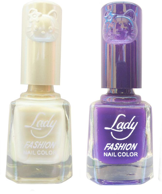 Lady Fashion Colour Cap Insta Dry Nail polish (Evergreen Colours) Creamy White,Purple(Pack of 2)
