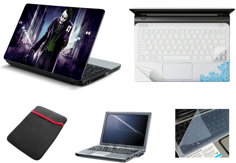 Namo Art Namo Art 5in1 Laptop Accessories Combo of Laptop Skins with Palmrest Skin, Sleeve, Screen Guard and Key Protector for All Laptop - Notebook HQ1065 joker showing his card Combo Set(Multicolor)
