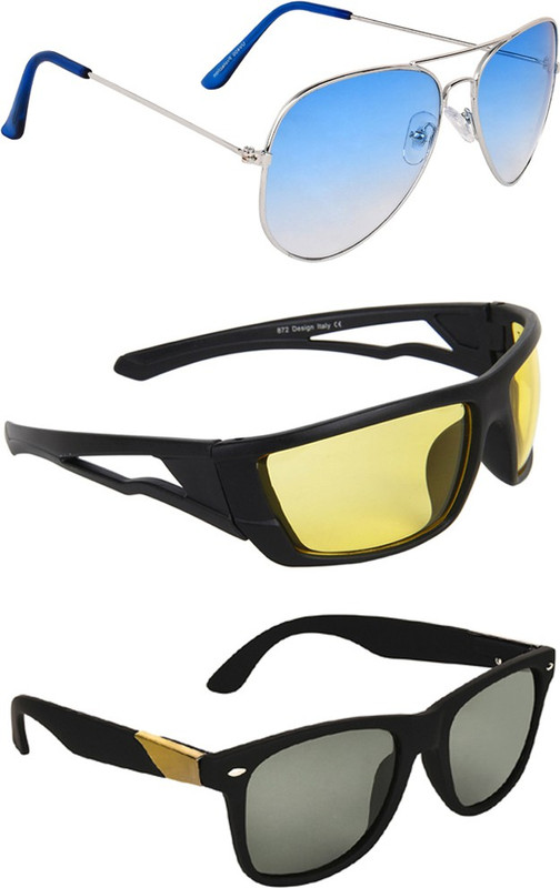 Zyaden Aviator, Wrap-around, Wayfarer Sunglasses(Blue, Yellow, Black)