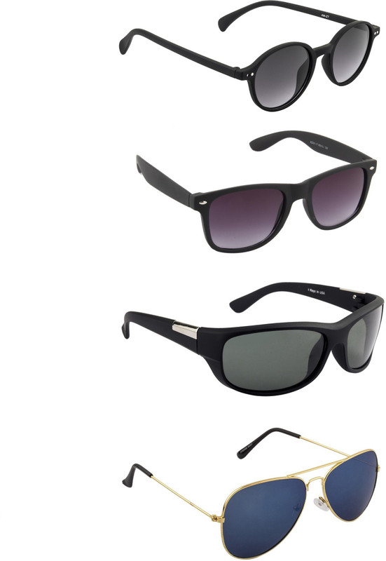 Irayz Oval Sunglasses(Blue, Black)