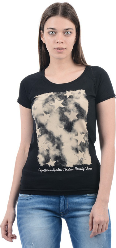 Pepe Jeans Printed Women Round Neck Black T-Shirt