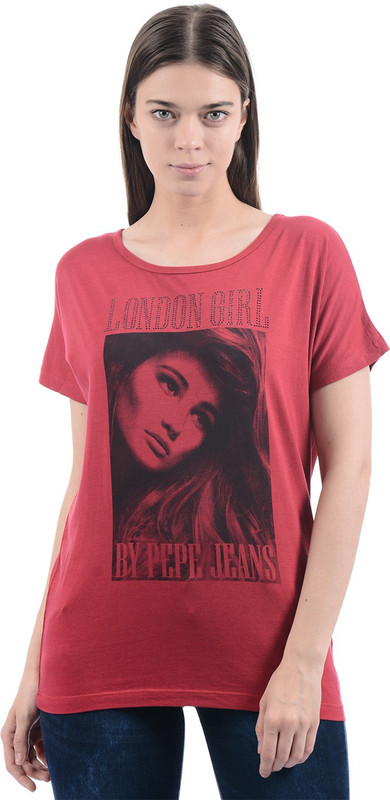 Pepe Jeans Printed Women Round Neck Red T-Shirt