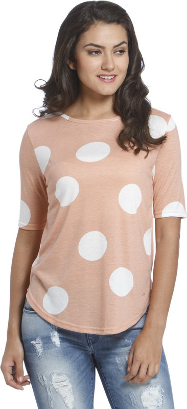 Only Casual Short Sleeve Polka Print Women Beige Top