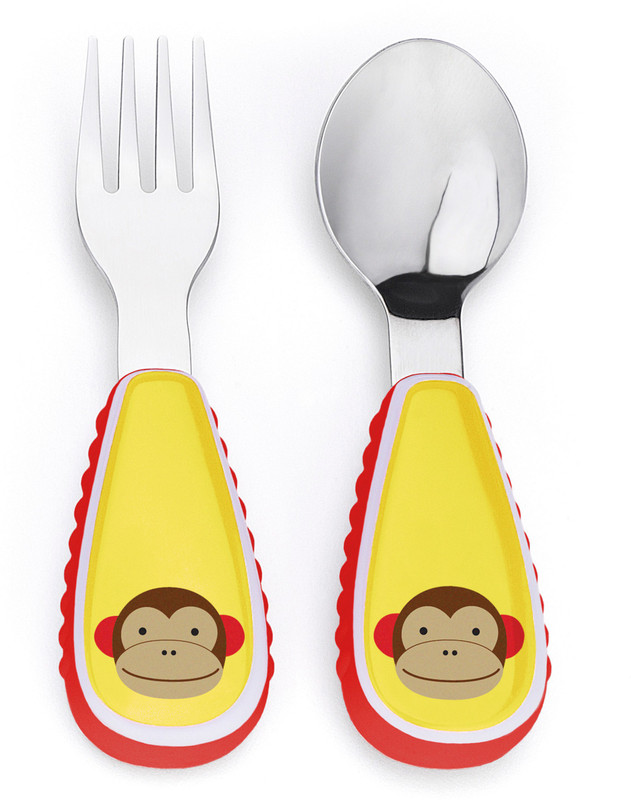 Skip Hop Baby Zoo Little Kid and Toddler Fork and Spoon Utensil Set, Multi Marshall Monkey - Melamine & Stainless steel(Multicolor)