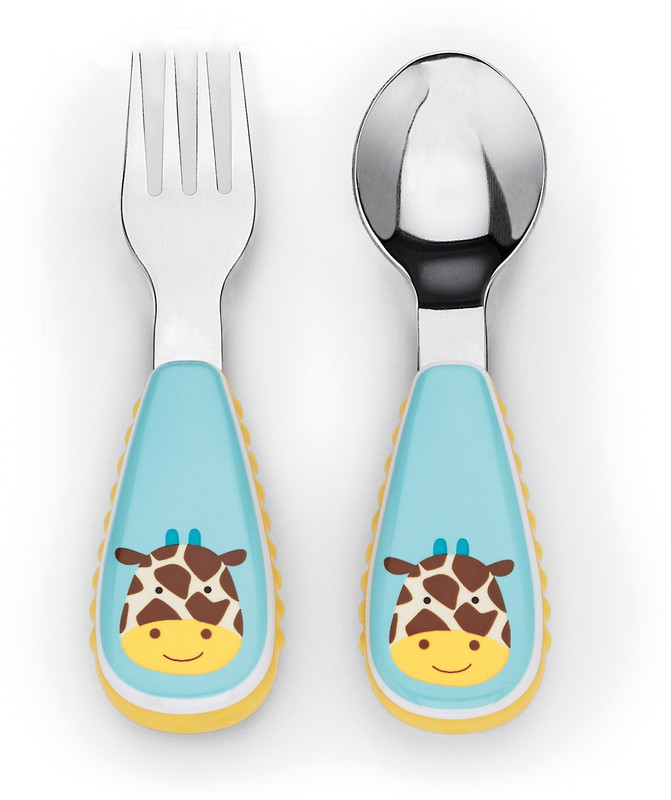 Skip Hop Baby Zoo Little Kid and Toddler Fork and Spoon Utensil Set, Multi Jules Giraffe - Melamine & Stainless steel(Multicolor)