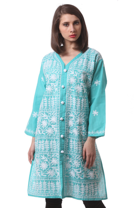 SAADGI Women Chikan Embroidery Straight Kurta(Green) SAADGI Women Chikan Embroidery Straight Kurta(Green)