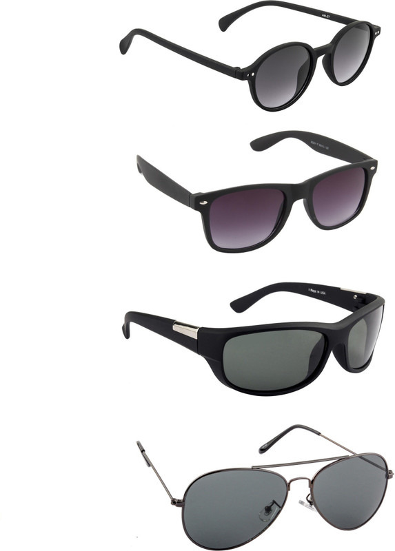 Irayz Oval Sunglasses(Black, Black)