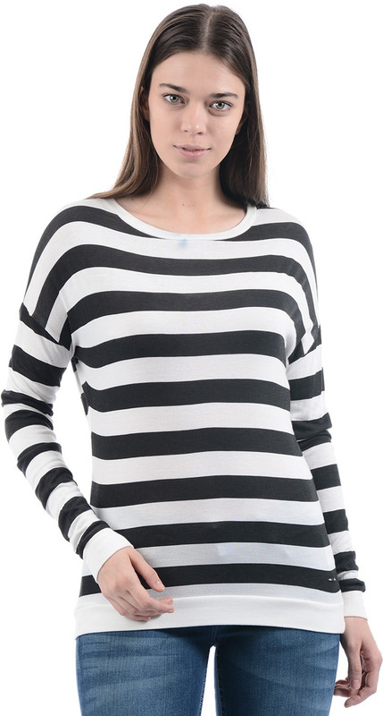Pepe Jeans Striped Women Round Neck White, Black T-Shirt