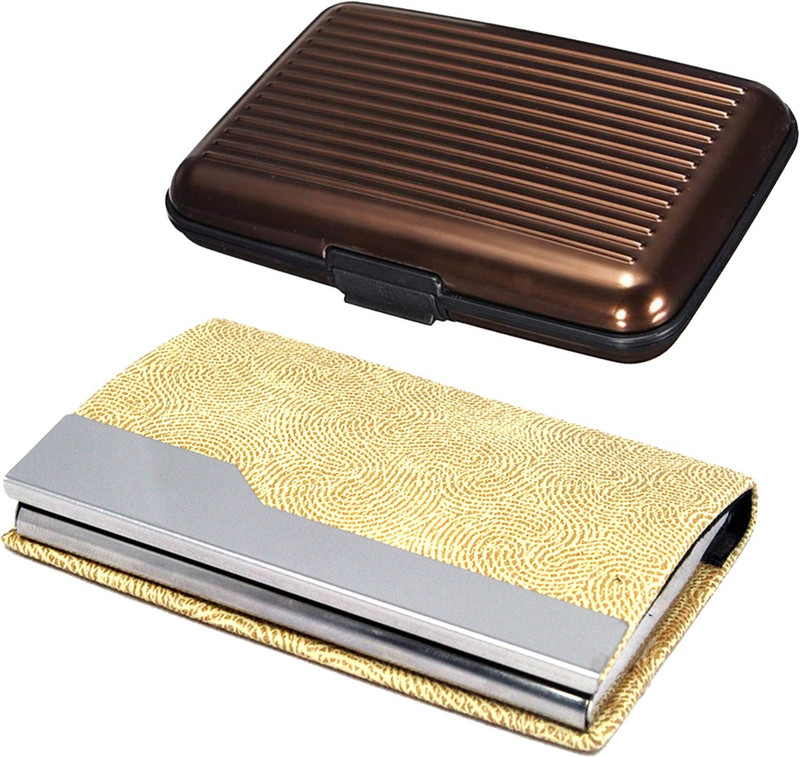 Stealodeal Beige Stainless Steel and Brown Aluminium 24 Card Holder(Set of 2, Beige, Brown)