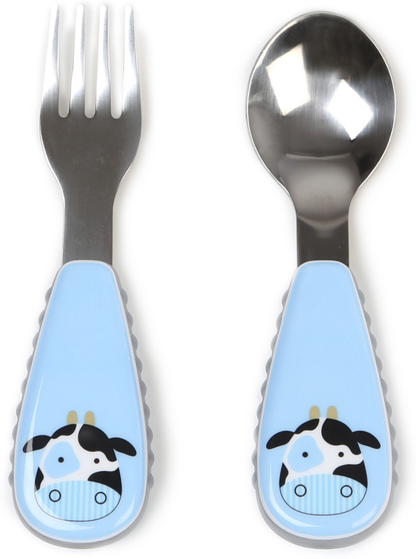 Skip Hop Baby Zoo Little Kid and Toddler Fork and Spoon Utensil Set, Multi Cheddar Cow - Melamine & Stainless steel(Multicolor)