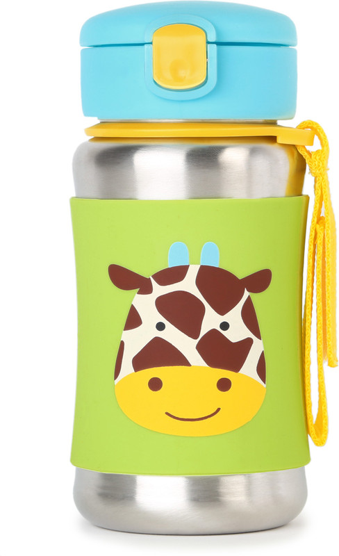 Skip Hop Baby Zoo Little Kid and Toddler Feeding Travel-To-Go Insulated Stainless Steel Straw Bottle, 12 oz, Multi Jules Giraffe - 350 ml(Multicolor)
