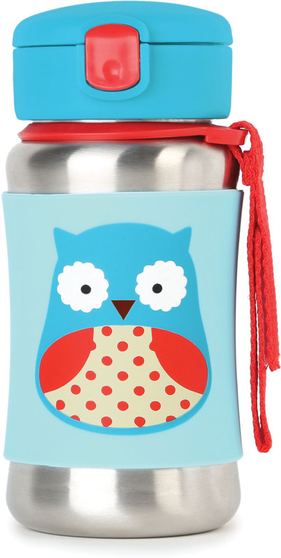 Skip Hop Baby Zoo Little Kid and Toddler Feeding Travel-To-Go Insulated Stainless Steel Straw Bottle, 12 oz, Multi Otis Owl - 350 ml(Multicolor)