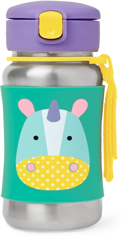 Skip Hop Baby Zoo Little Kid and Toddler Feeding Travel-To-Go Insulated Stainless Steel Straw Bottle, 12 oz, Unicorn - 350 ml(Multicolor)