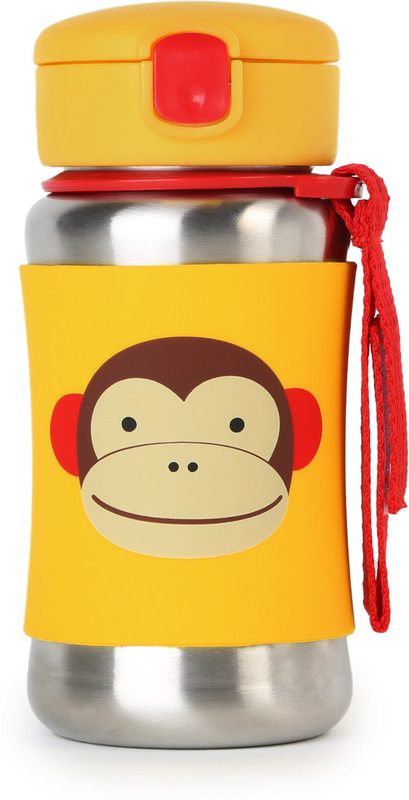 Skip Hop Baby Zoo Little Kid and Toddler Feeding Travel-To-Go Insulated Stainless Steel Straw Bottle, 12 oz, Multi Marshall Monkey - 350 ml(Multicolor)