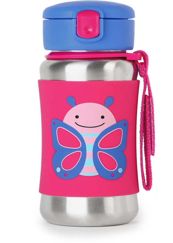 Skip Hop Baby Zoo Little Kid and Toddler Feeding Travel-To-Go Insulated Stainless Steel Straw Bottle, 12 oz, Multi Blossom Butterfly - 350 ml(Multicolor)