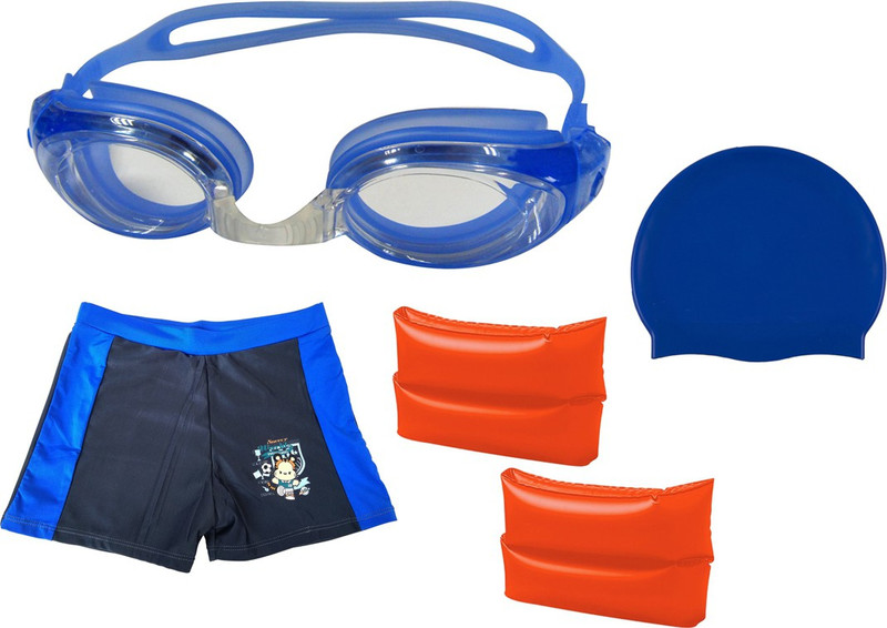 Golddust Swimming Goggles, Silicone Cap, ArmBand with Swim Shorts for 3-6 Year Child Swimming Kit