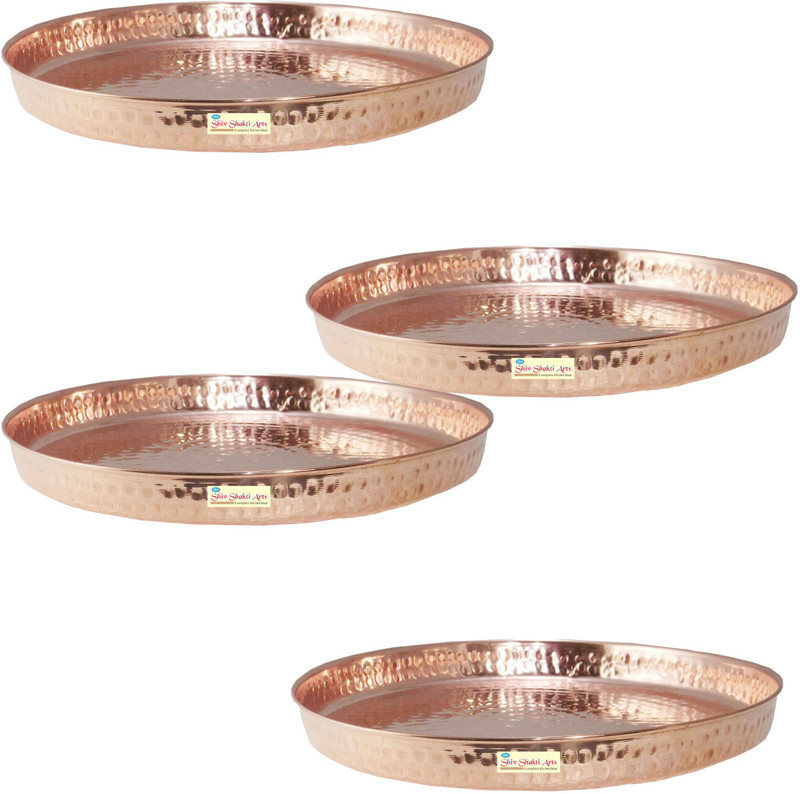 Shivshakti Arts Set Of 5 Handmade Pure Hammered Design Copper Thali/Plate Dinnerware Kitchenware Hotelware Dinner Plate(Pack of 5)