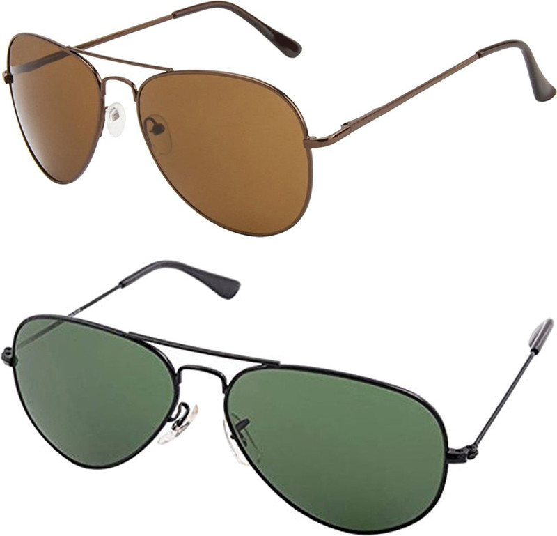 Forty Hands Aviator Sunglasses(Brown, Green)
