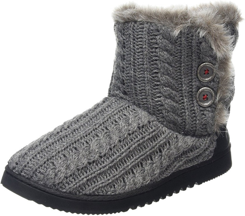 Dearfoams Cable Knit Two-Button Boot with Memory Foam Boots For Women(Grey)