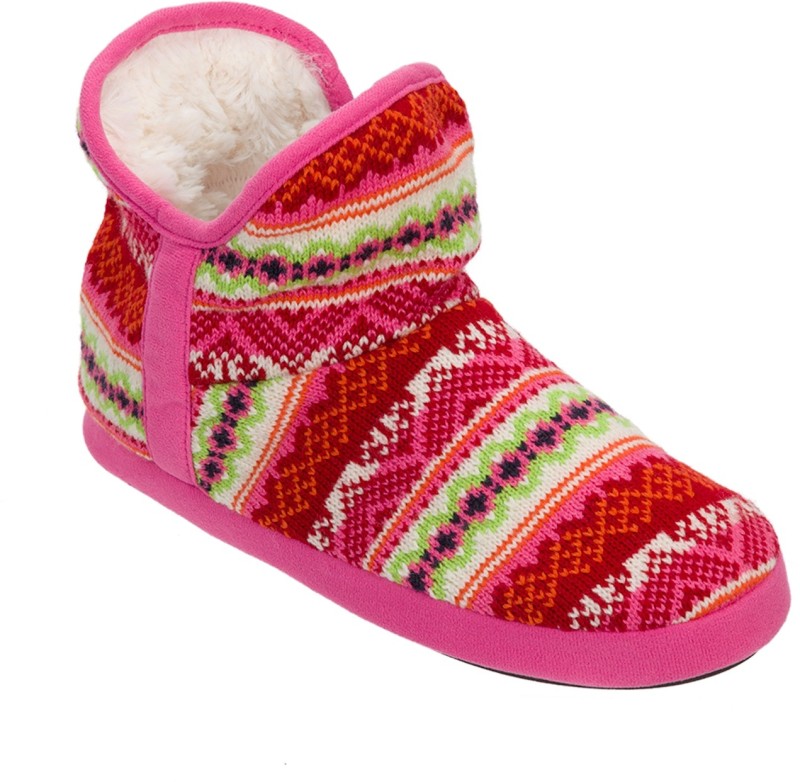 Dearfoams Fairisle Bootie with MicroSuede Trim and Memory Foam Boots For Women(Pink)