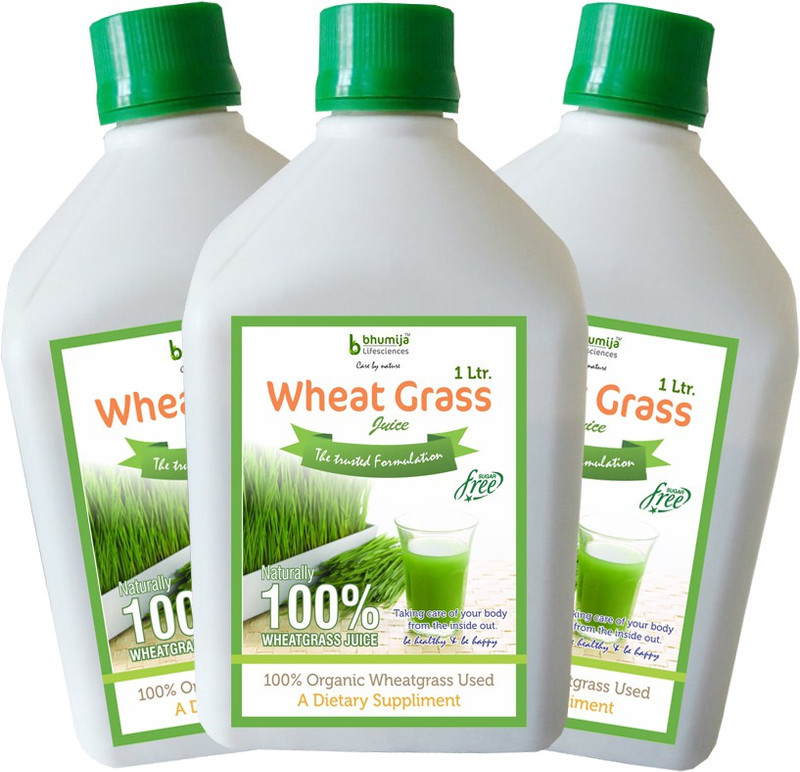 Bhumija Lifesciences Plain Wheat Grass Juice (Sugar Free) Energy Drink(3x1 L, Unflavoured Flavored)